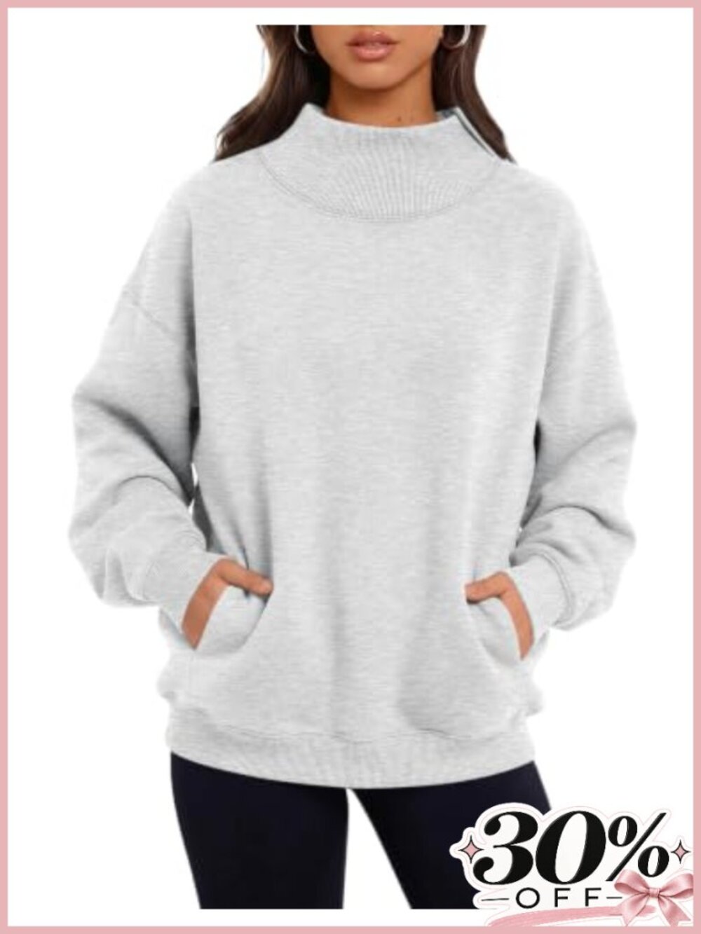 Oversized Mock Neck Sweatshirt with Pockets Cotton Polyester Pullover